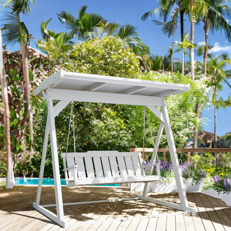 Wooden outdoor discount swing with canopy